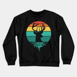 Whimsical Wild: Colorful Striped Circle with Deer Head Silhouette Crewneck Sweatshirt